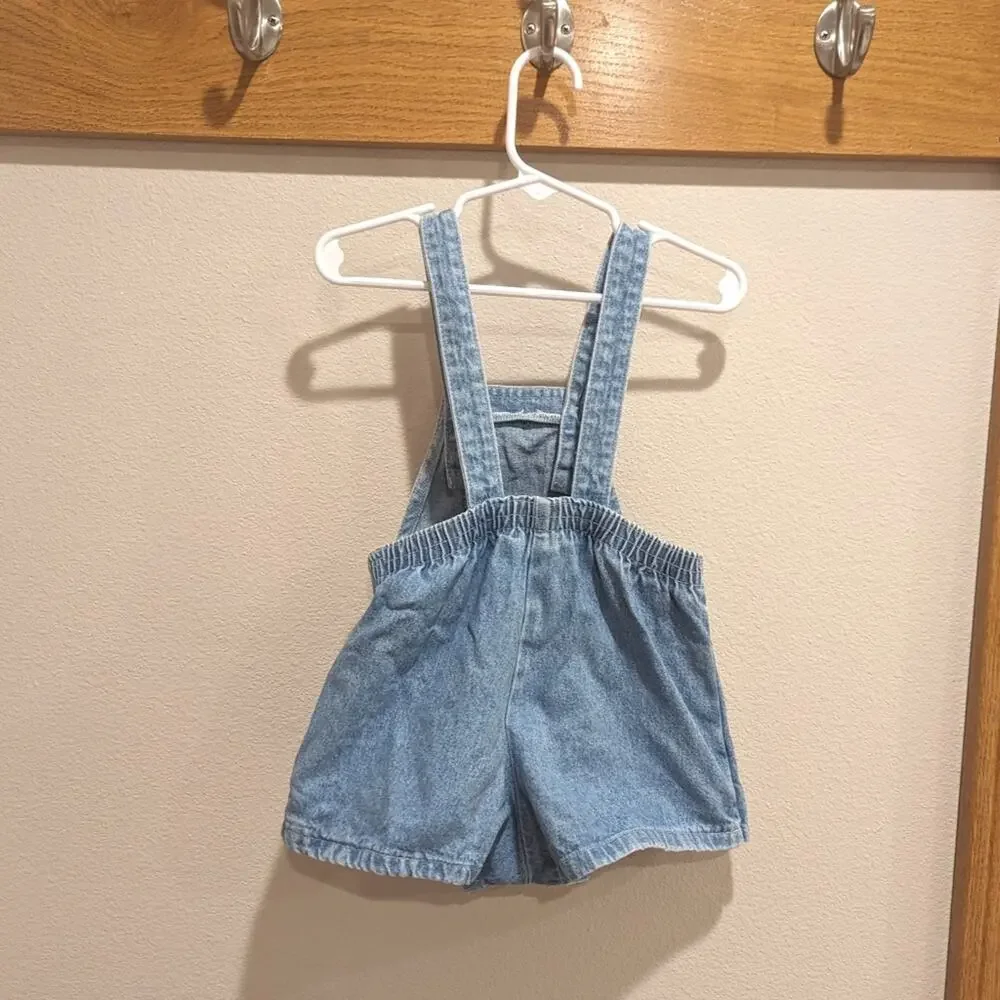 Vtg Oshkosh Bgosh Skirtall Girls Sz 2T Denim Light Wash Pink Patch